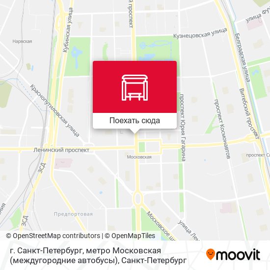 Карта г. Санкт-Петербург, метро Московская (междугородние автобусы)