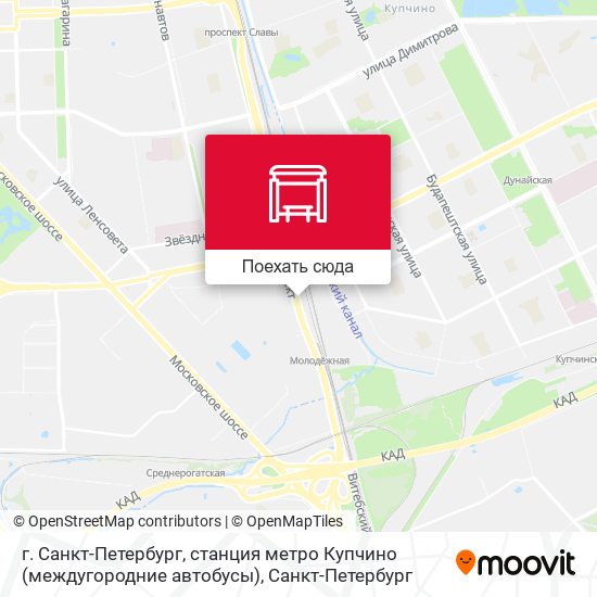 Карта г. Санкт-Петербург, станция метро Купчино (междугородние автобусы)