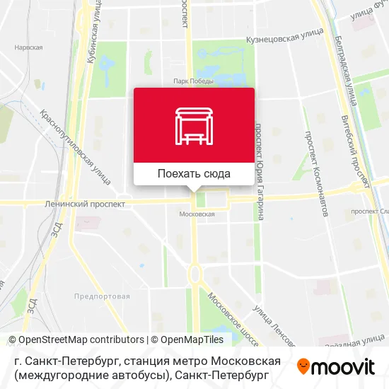 Карта г. Санкт-Петербург, станция метро Московская (междугородние автобусы)