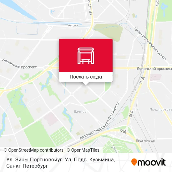 Карта Ул. Зины Портновойуг. Ул. Подв. Кузьмина