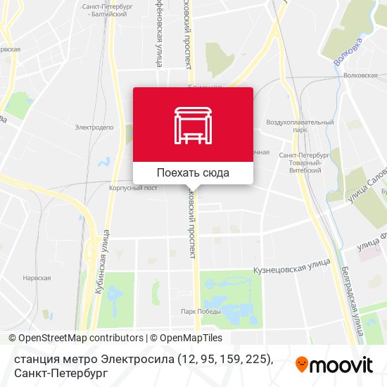 Карта станция метро Электросила (12, 95, 159, 225)
