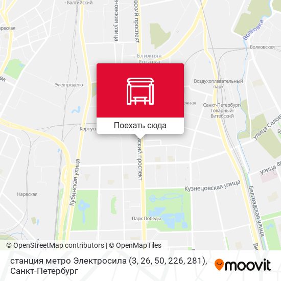 Карта станция метро Электросила (3, 26, 50, 226, 281)