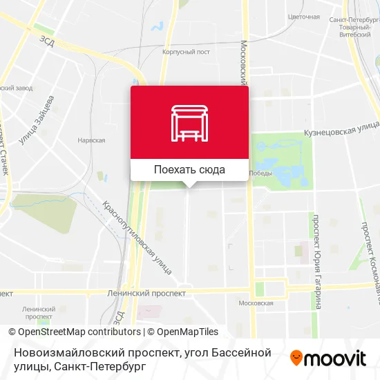 Карта Новоизмайловский проспект, угол Бассейной улицы