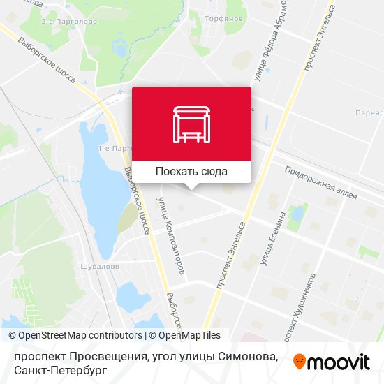 Карта проспект Просвещения, угол улицы Симонова