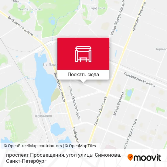 Карта проспект Просвещения, угол улицы Симонова