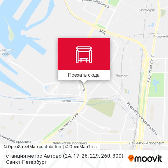 Карта станция метро Автово (2А, 17, 26, 229, 260, 300)