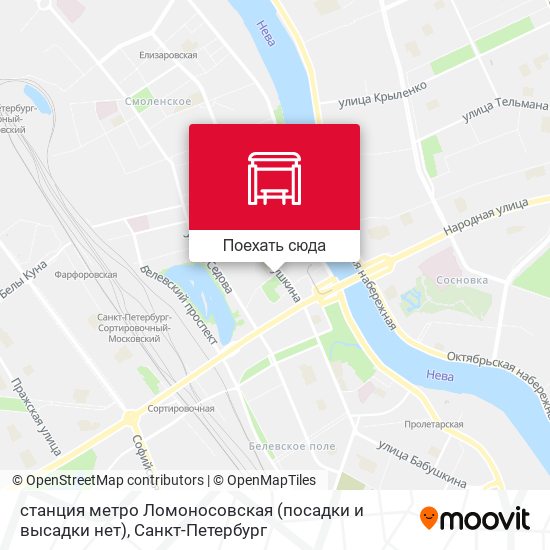 Карта станция метро Ломоносовская (посадки и высадки нет)