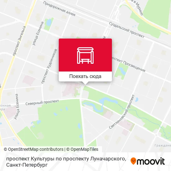 Карта проспект Культуры по проспекту Луначарского