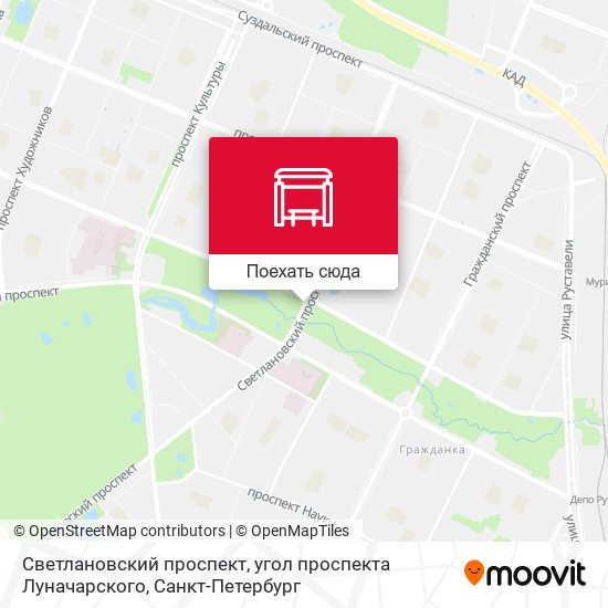 Карта Светлановский проспект, угол проспекта Луначарского
