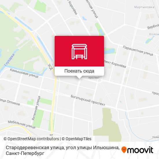Карта Стародеревенская улица, угол улицы Ильюшина