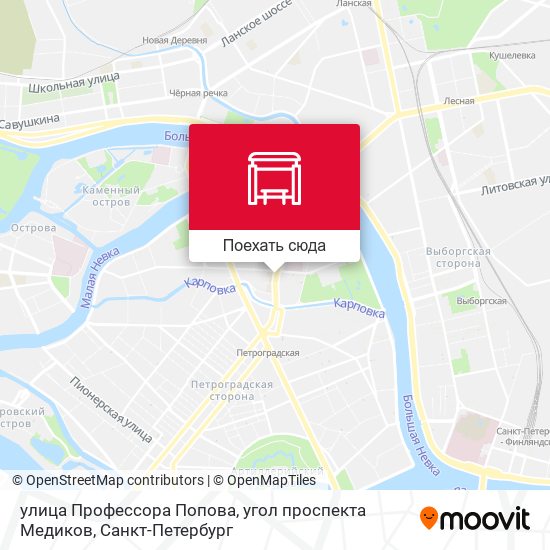 Карта улица Профессора Попова, угол проспекта Медиков