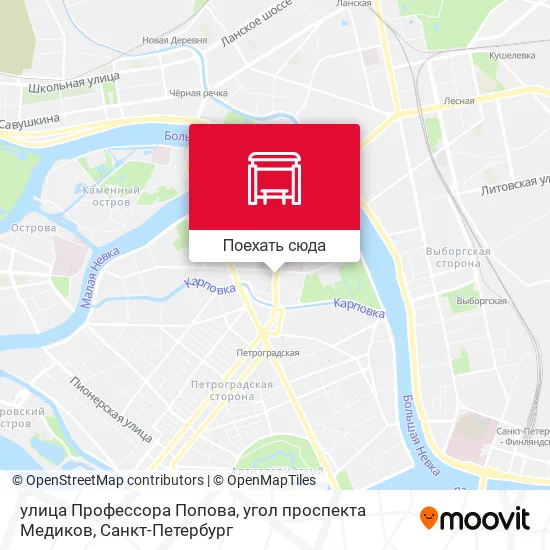 Карта улица Профессора Попова, угол проспекта Медиков