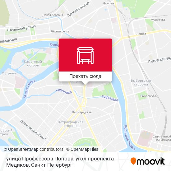 Карта улица Профессора Попова, угол проспекта Медиков