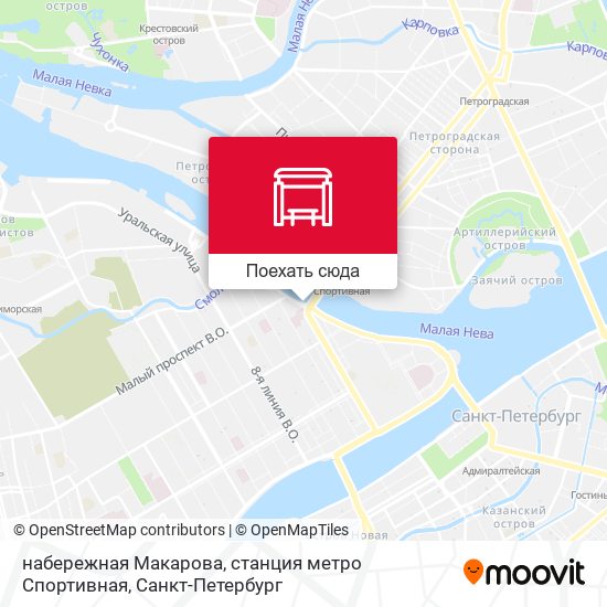 Карта набережная Макарова, станция метро Спортивная