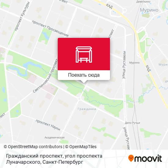 Карта Гражданский проспект, угол проспекта Луначарского