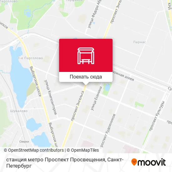 Карта станция метро Проспект Просвещения