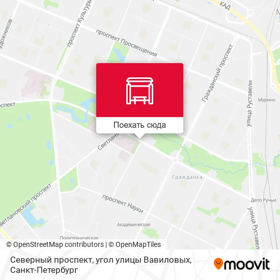 Карта Северный проспект, угол улицы Вавиловых