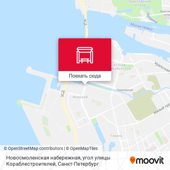 Карта Новосмоленская набережная, угол улицы Кораблестроителей