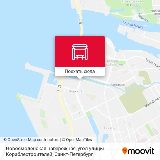 Карта Новосмоленская набережная, угол улицы Кораблестроителей