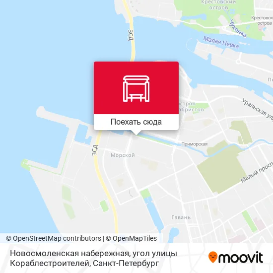 Карта Новосмоленская набережная, угол улицы Кораблестроителей