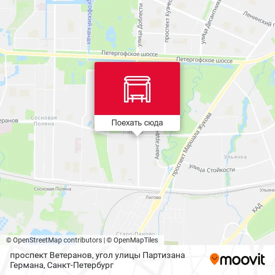Карта проспект Ветеранов, угол улицы Партизана Германа