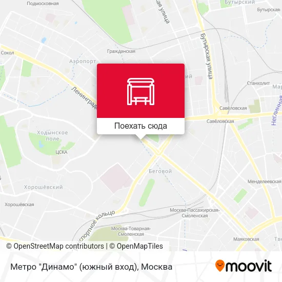 Карта Метро "Динамо" (южный вход)