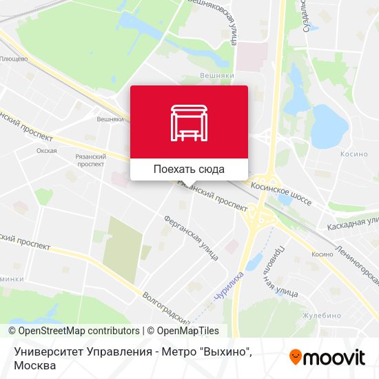 Карта Университет Управления - Метро "Выхино"