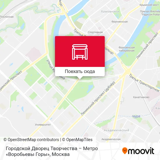 Карта Городской Дворец Творчества – Метро «Воробьевы Горы»