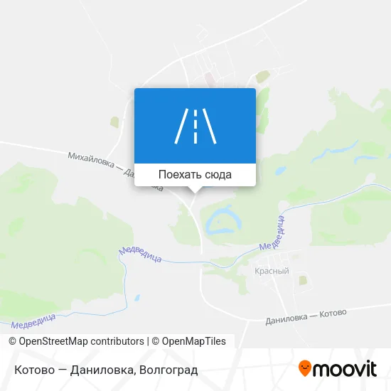 Карта Котово — Даниловка