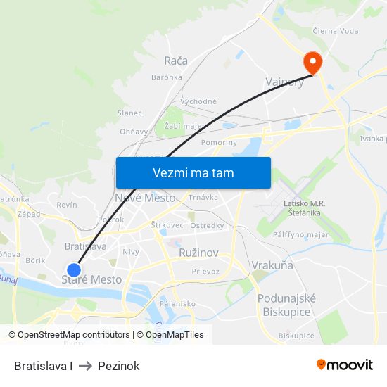 Bratislava I to Pezinok map