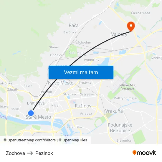 Zochova to Pezinok map