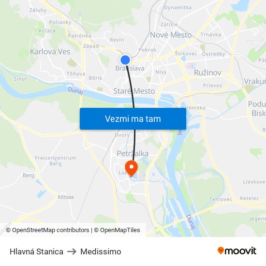 Hlavná Stanica to Medissimo map
