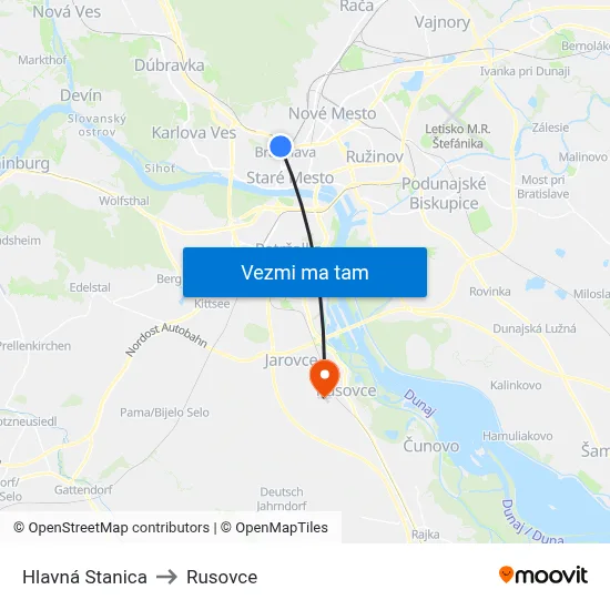 Hlavná Stanica to Rusovce map
