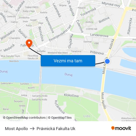 Most Apollo to Právnická Fakulta Uk map