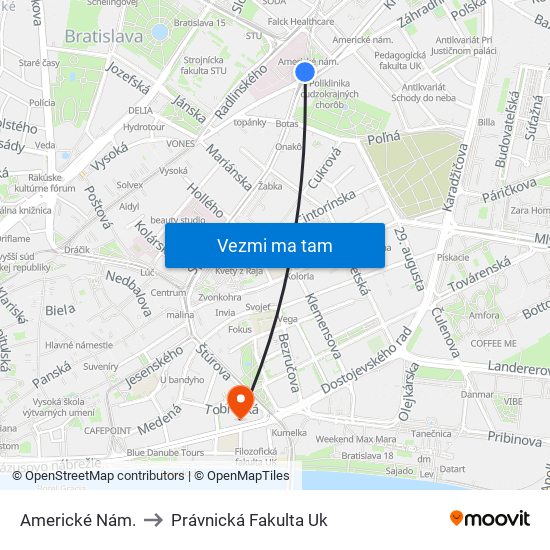 Americké Nám. to Právnická Fakulta Uk map