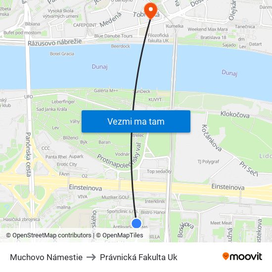 Muchovo Námestie to Právnická Fakulta Uk map