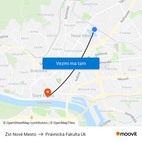 Žst Nové Mesto to Právnická Fakulta Uk map