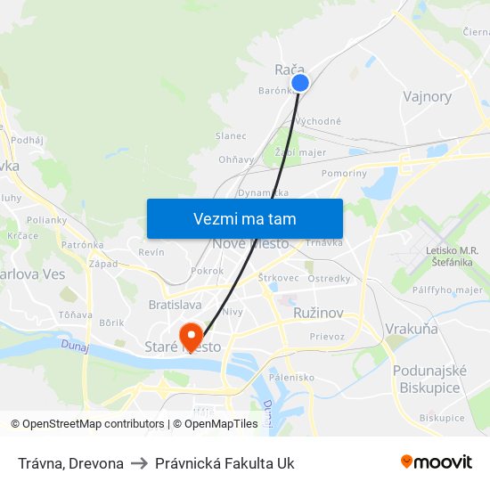 Trávna, Drevona to Právnická Fakulta Uk map