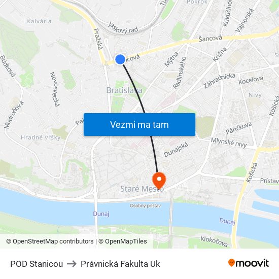 POD Stanicou to Právnická Fakulta Uk map