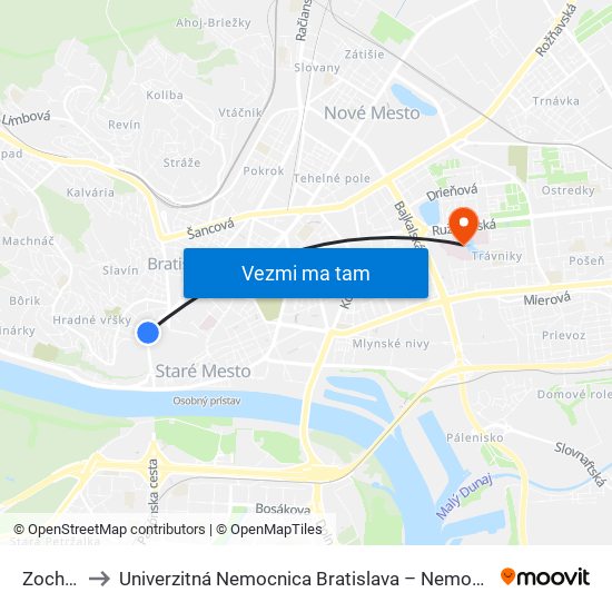 Zochova to Univerzitná Nemocnica Bratislava – Nemocnica Ružinov map