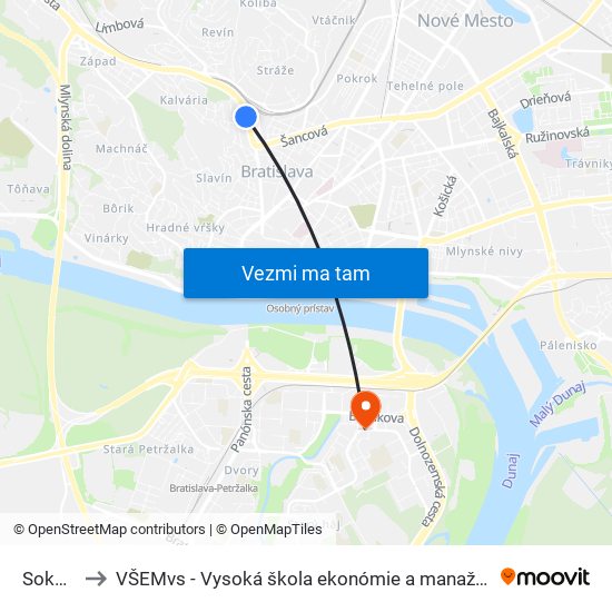 Sokolská to VŠEMvs - Vysoká škola ekonómie a manažmentu verejnej správy map