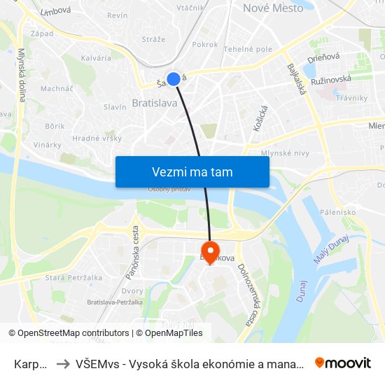 Karpatská to VŠEMvs - Vysoká škola ekonómie a manažmentu verejnej správy map