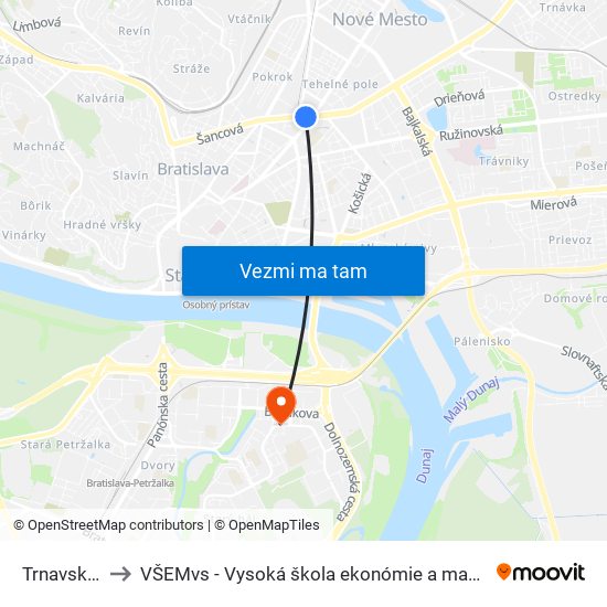 Trnavské Mýto to VŠEMvs - Vysoká škola ekonómie a manažmentu verejnej správy map