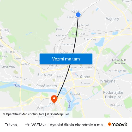 Trávna, Drevona to VŠEMvs - Vysoká škola ekonómie a manažmentu verejnej správy map