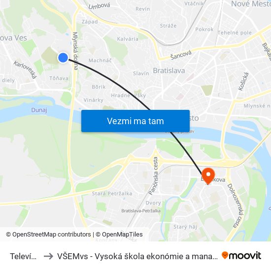 Televízia (X) to VŠEMvs - Vysoká škola ekonómie a manažmentu verejnej správy map