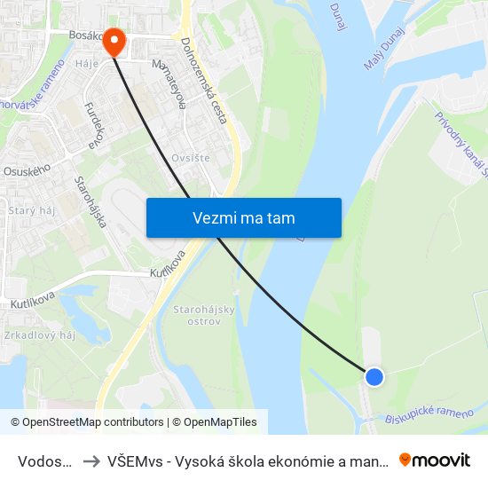 Vodostav (X) to VŠEMvs - Vysoká škola ekonómie a manažmentu verejnej správy map