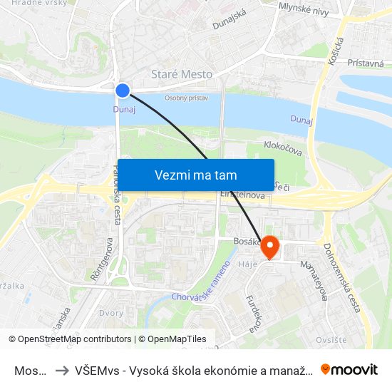 Most Snp to VŠEMvs - Vysoká škola ekonómie a manažmentu verejnej správy map