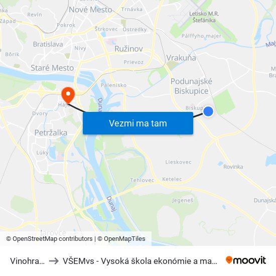 Vinohradnícka to VŠEMvs - Vysoká škola ekonómie a manažmentu verejnej správy map