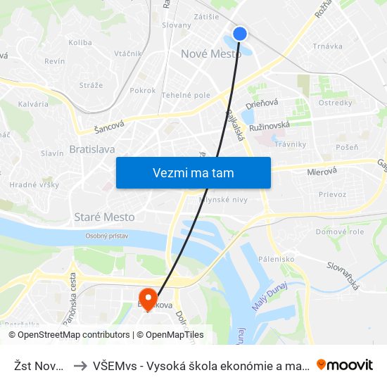 Žst Nové Mesto to VŠEMvs - Vysoká škola ekonómie a manažmentu verejnej správy map