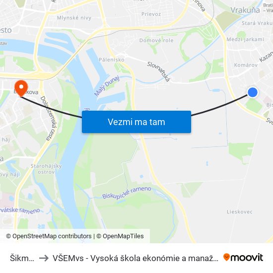 Šikmá (X) to VŠEMvs - Vysoká škola ekonómie a manažmentu verejnej správy map